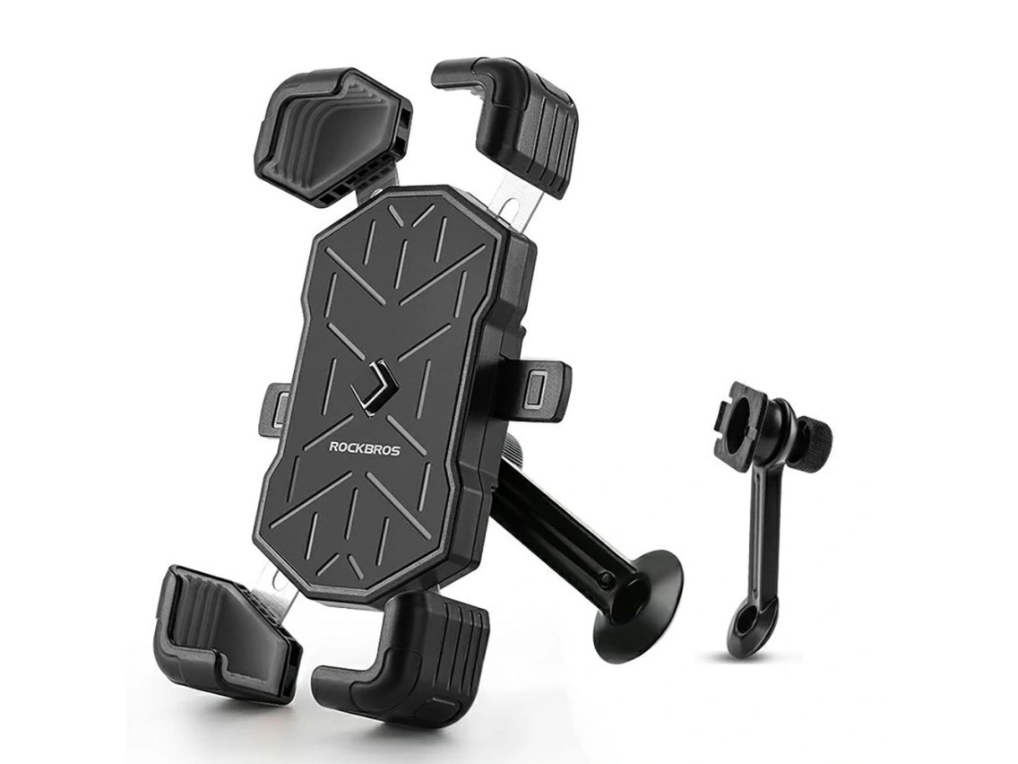 Suporte para celular Rockbros HW-117 com fixação no guidão - Preto e cinza