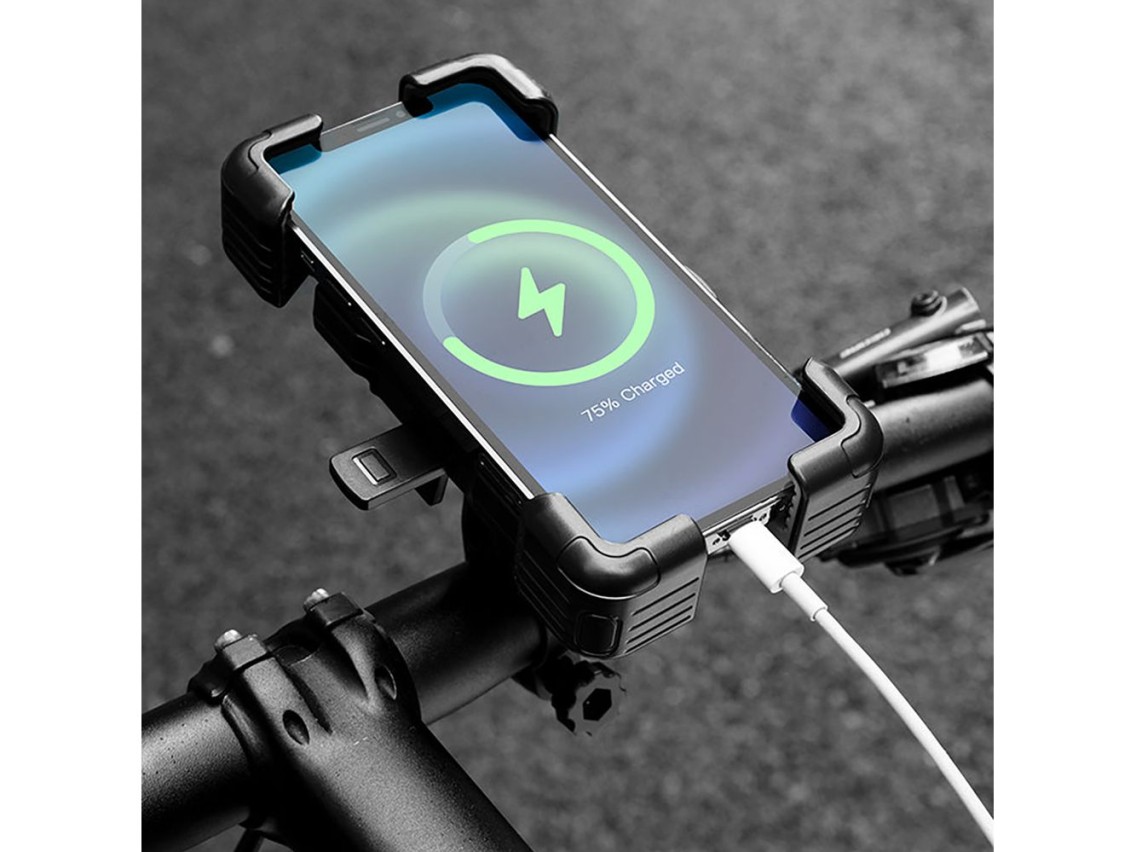 Suporte para celular Rockbros HW-117 com fixação no guidão - Preto e cinza