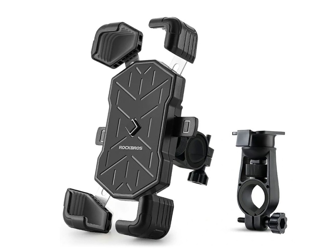 Suporte para celular Rockbros HW-117 com fixação no guidão - Preto e cinza