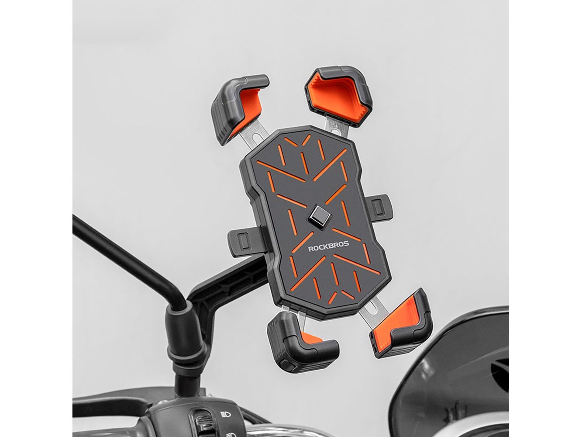 Suporte para celular Rockbros HW-117 com fixação no guidão - Preto e laranja