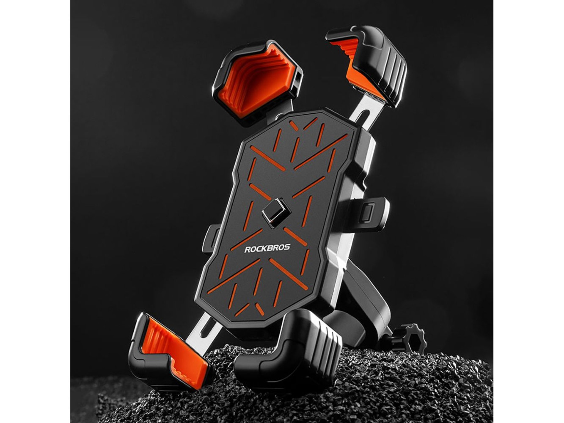 Suporte para celular Rockbros HW-117 com fixação no guidão - Preto e laranja