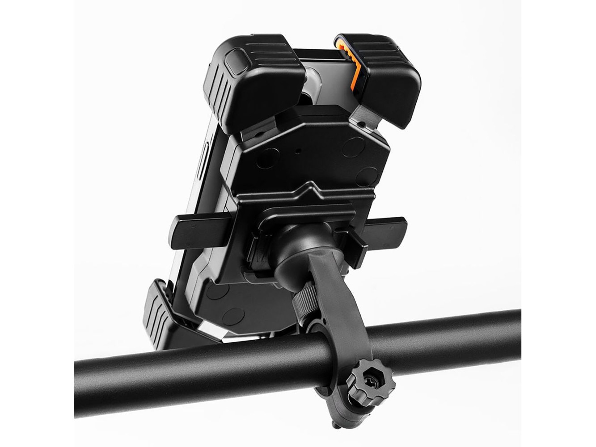 Suporte para celular Rockbros HW-117 com fixação no guidão - Preto e laranja