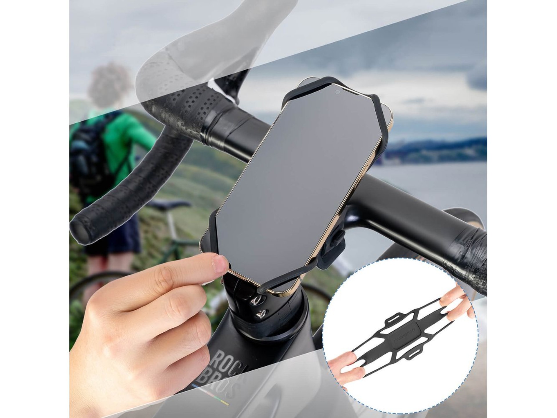 Suporte de celular com presilha de silicone Rockbros 250015001 - preto