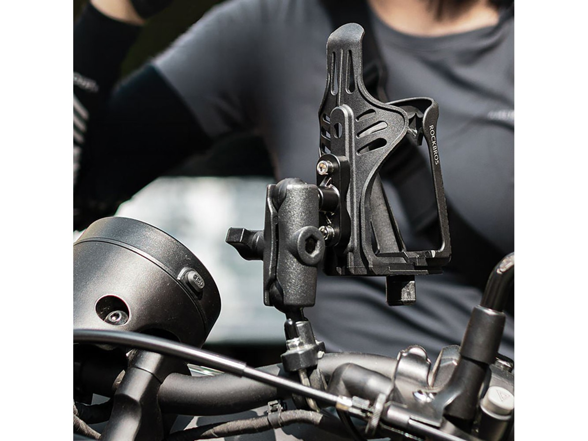 Portabotellas ajustable Rockbros 2-3D para bicicletas y motocicletas - Negro