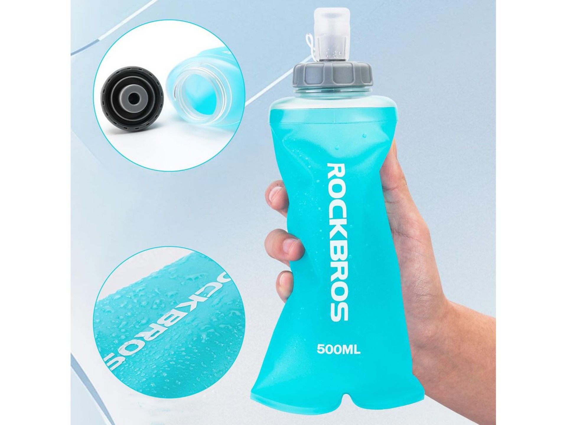 Botella de agua flexible Rockbros 35210027001 de 500 ml - azul claro