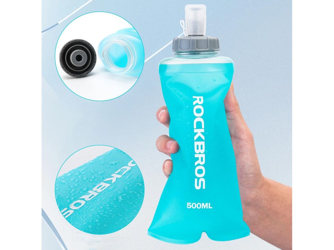 Garrafa de água flexível Rockbros 35210027001 para corrida, 500 ml - azul claro