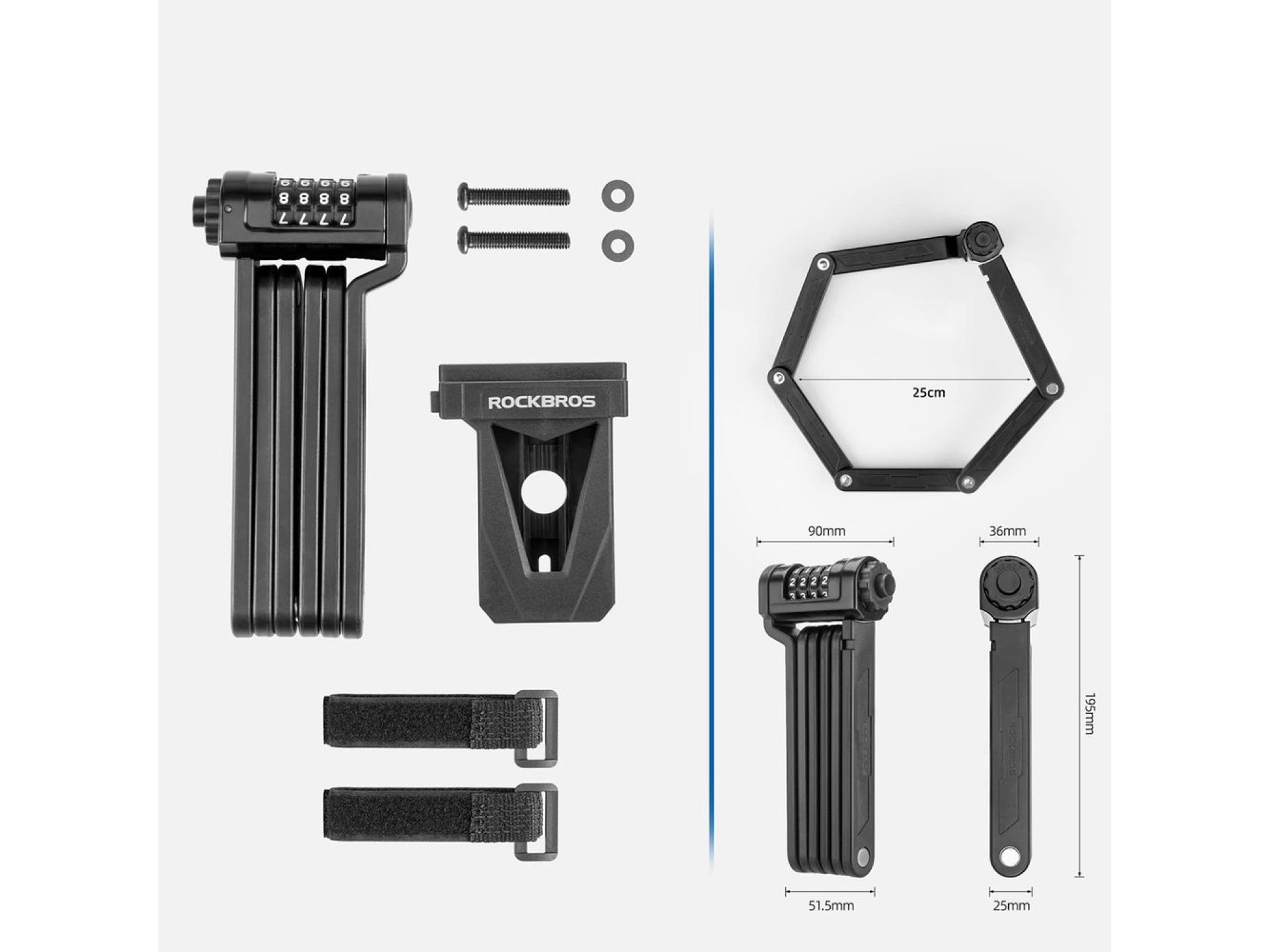 Cadeado dobrável para bicicleta Rockbros LFCXR0085 com combinação - Preto