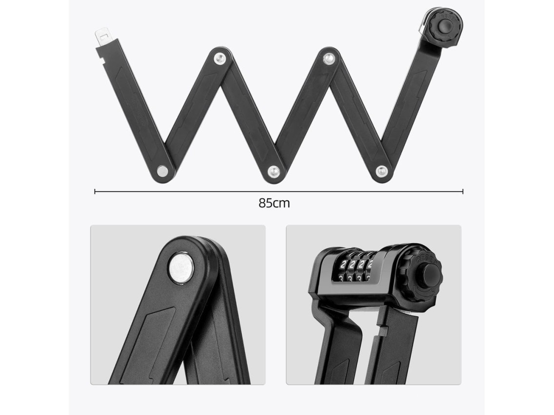 Cadeado dobr�vel para bicicleta Rockbros LFCXR0085 com combina��o - Preto