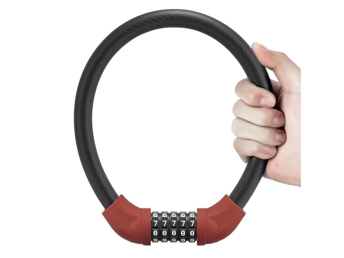 Rockbros RKS870-BK bicycle lock with code, steel cable, 85 cm - red