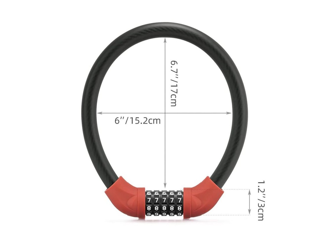 Rockbros RKS870-BK bicycle lock with code, steel cable, 85 cm - red