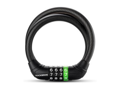 Rockbros 87632 bicycle lock with code, steel cable, 115 cm - black Rockbros 87632 bicycle lock with code, steel cable, 115 cm - black