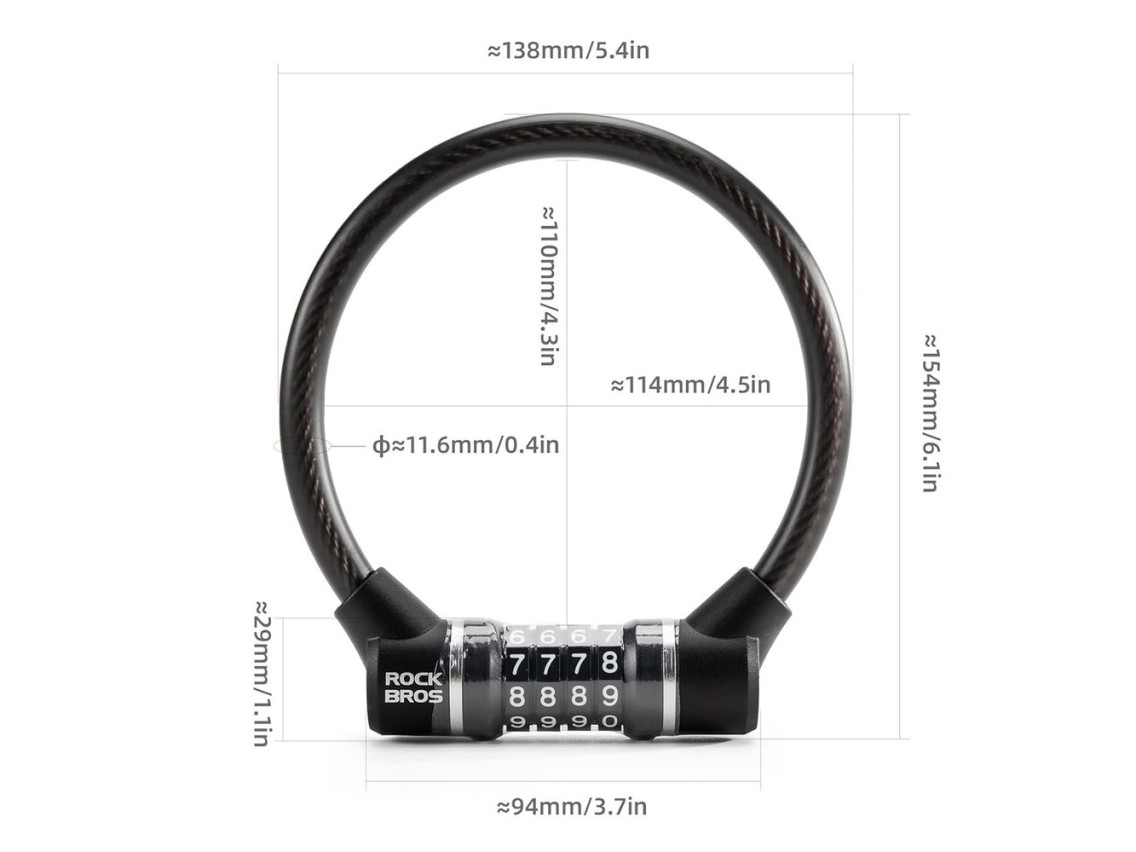 Rockbros 87639-4 bicycle lock with code and steel cable - black
