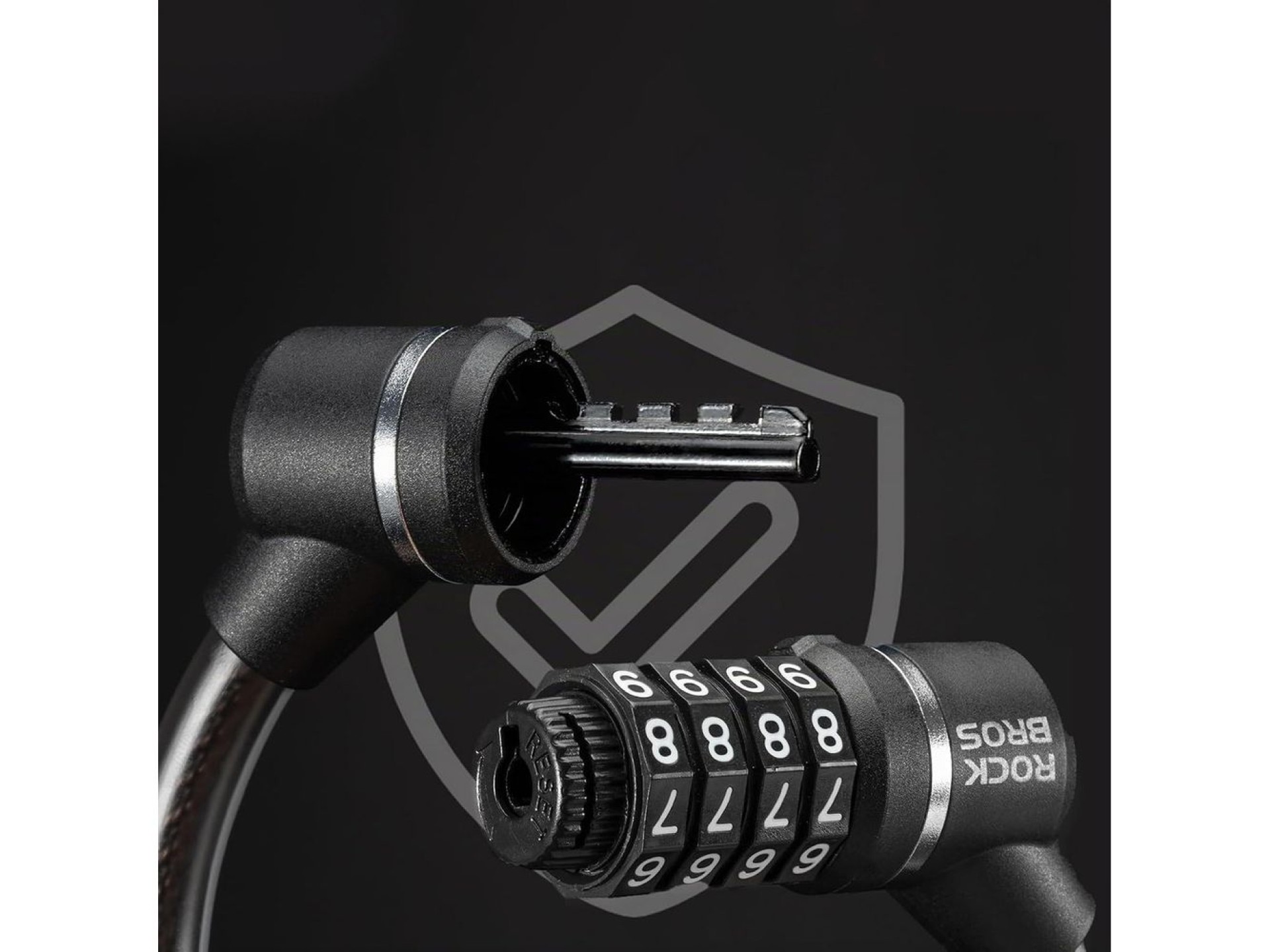 Rockbros 87639-4 bicycle lock with code and steel cable - black