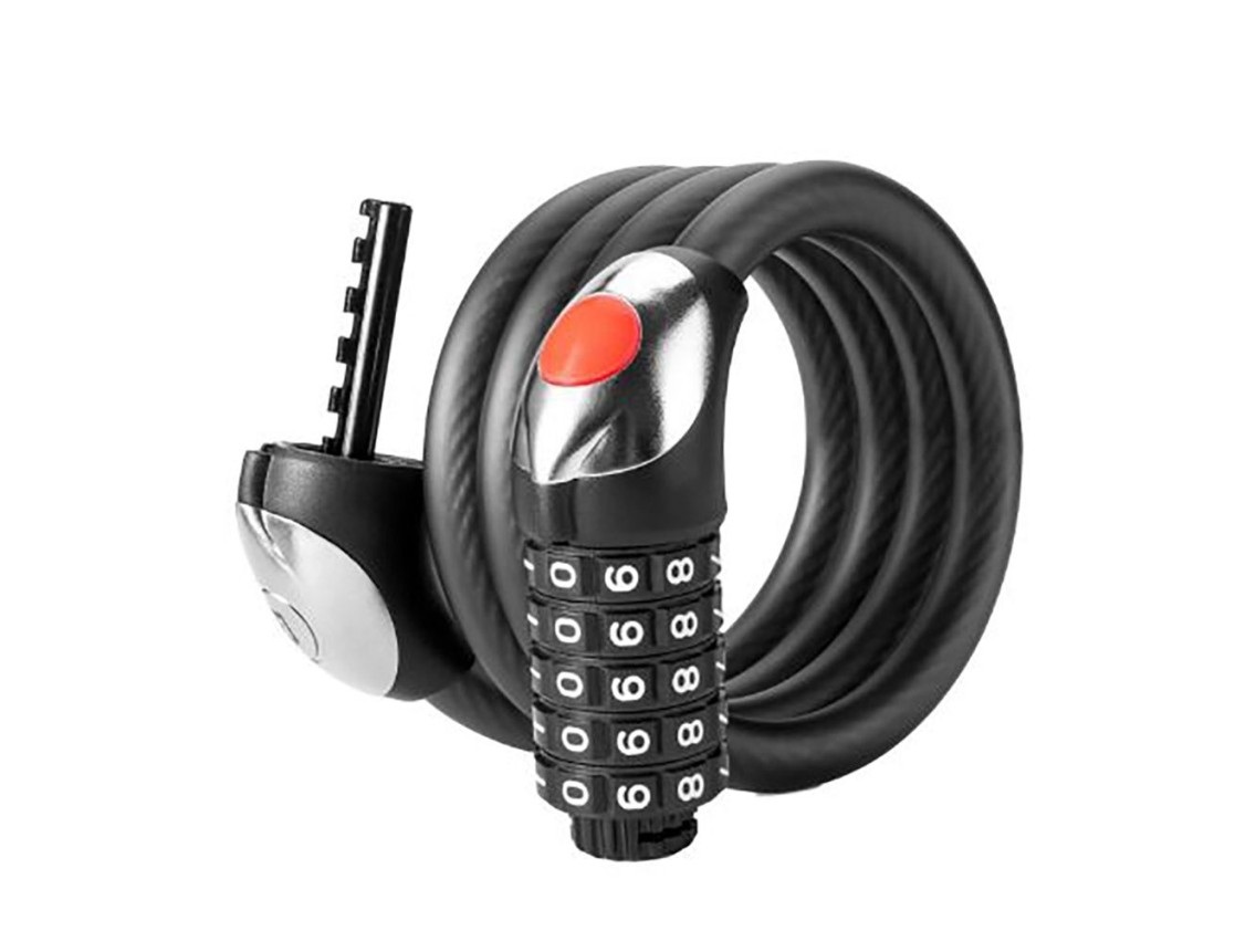 Cadeado para bicicleta Rockbros RKS531 com código de 5 dígitos, cabo de aço de 120 cm com iluminação