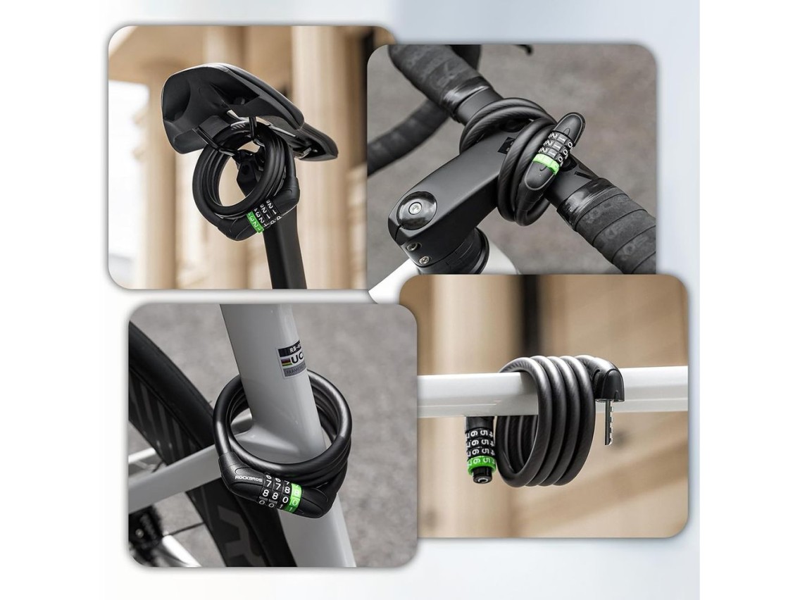 Rockbros 87632 bicycle lock with code, steel cable, 115 cm - black