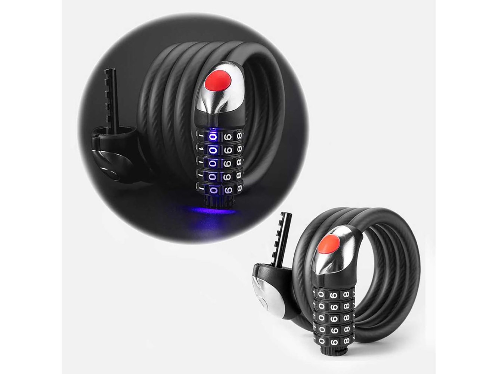 Cadeado para bicicleta Rockbros RKS531 com código de 5 dígitos, cabo de aço de 120 cm com iluminação