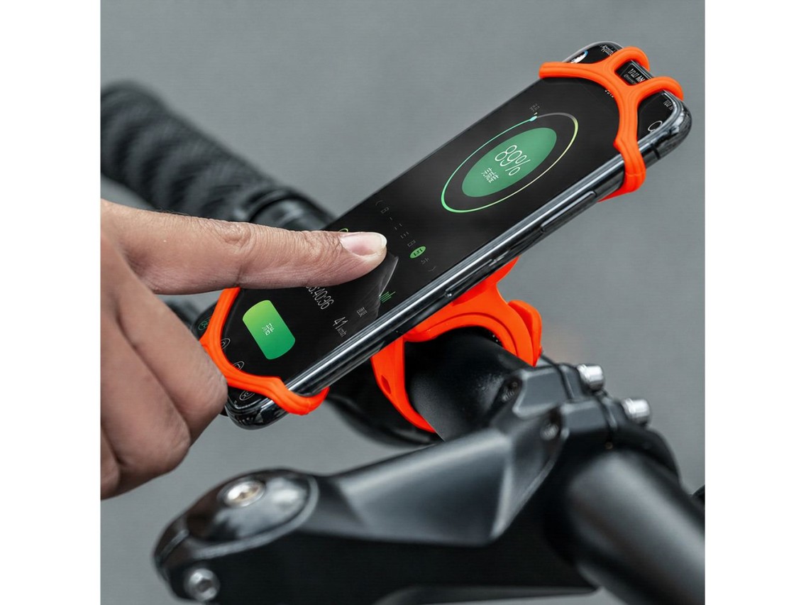 Suporte para celular Rockbros LF436 com fixação no guidão - Laranja