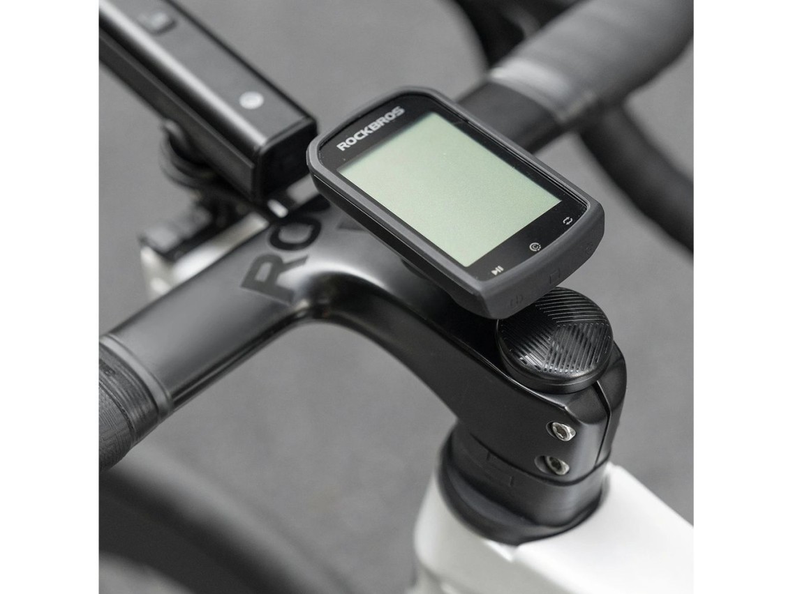 Suporte para ciclocomputador Rockbros WT-2 com espaço para AirTag - Preto