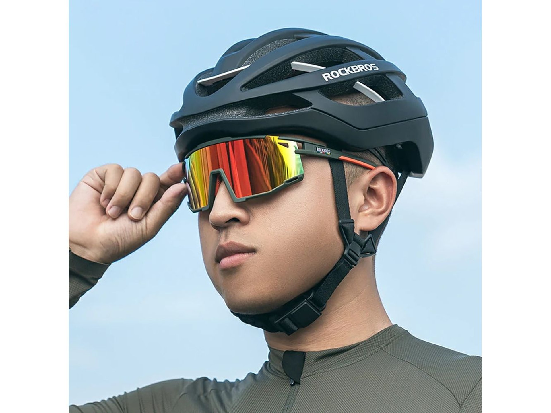 Óculos de ciclismo Rockbros SP258 ROAD TO SKY com lentes polarizadas laranja - Verde