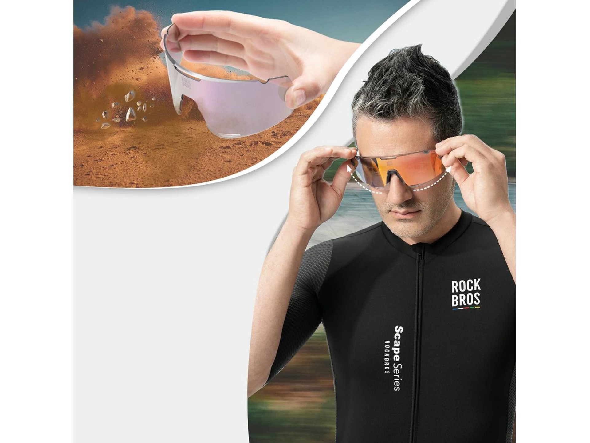 Gafas de ciclismo Rockbros SP338 ROAD TO SKY con lentes intercambiables - Gris