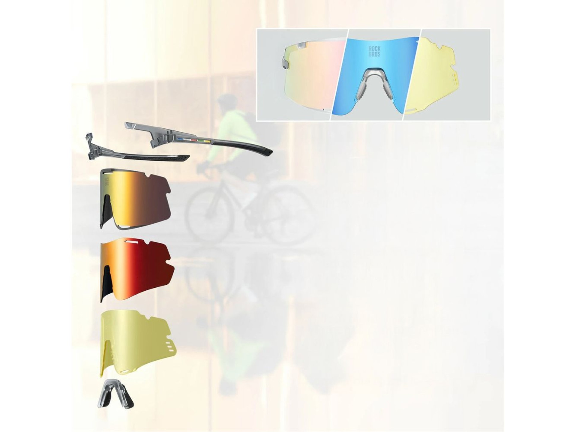 Gafas de ciclismo Rockbros SP338 ROAD TO SKY con lentes intercambiables - Gris