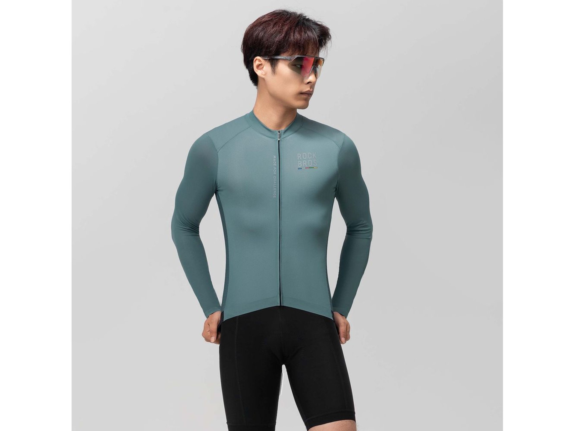 Maillot de ciclismo de manga larga para hombre Rockbros 15120015018 ROAD TO SKY, talla L - gris-azul