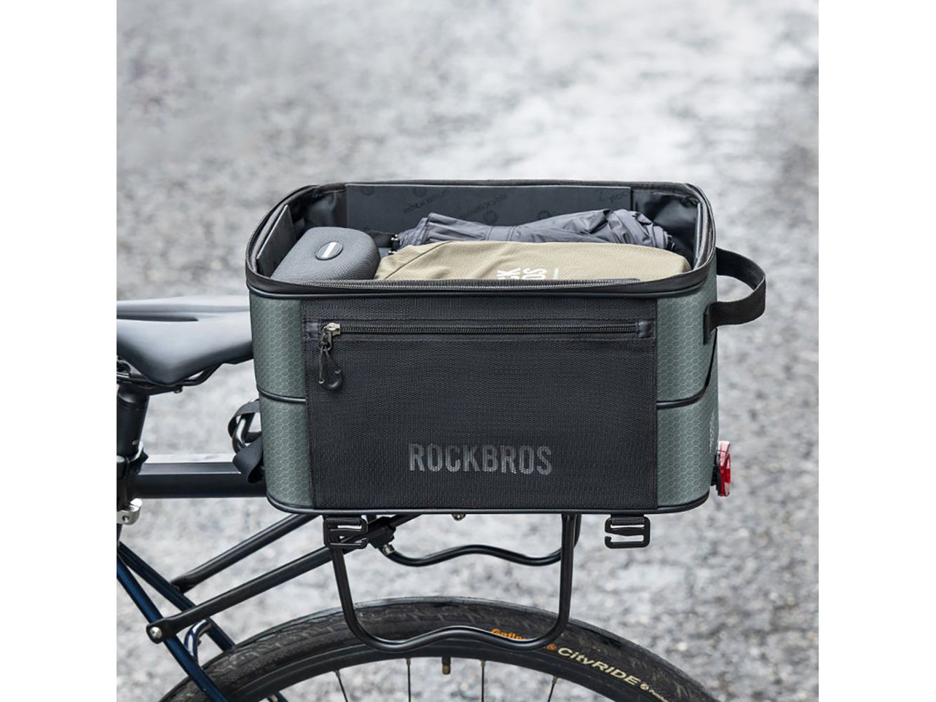 Bolsa plegable para bicicleta Rockbros A30 ROAD TO SKY para maletero de 15-30L - Gris