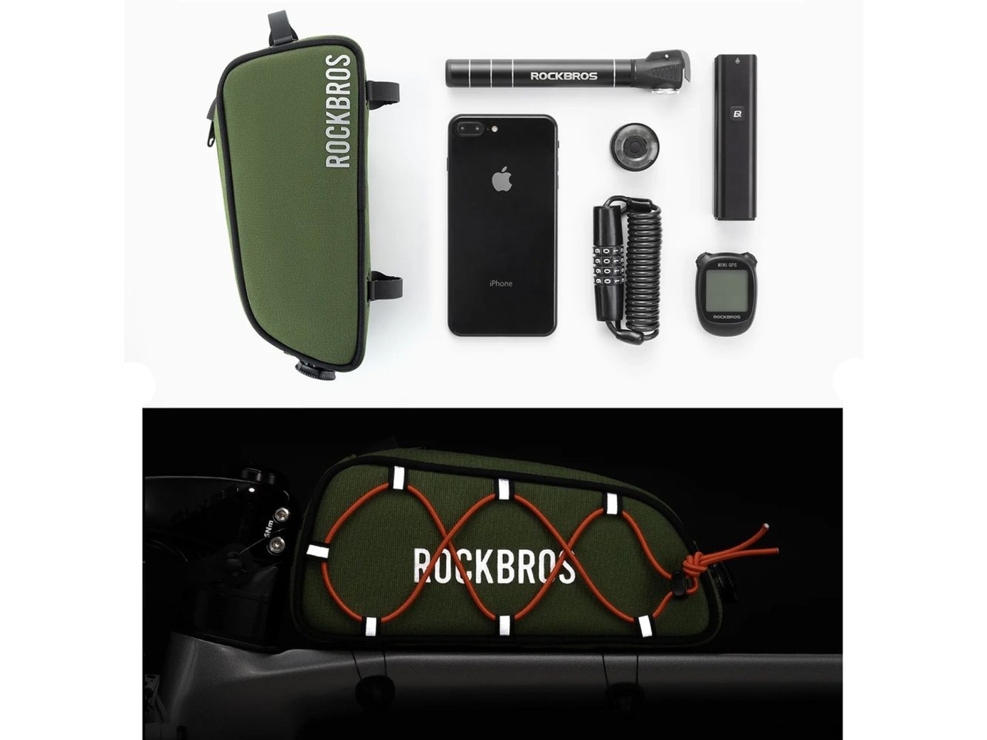 Bolsa de quadro impermeável Rockbros TL004 ROAD TO SKY 0,7 l - verde