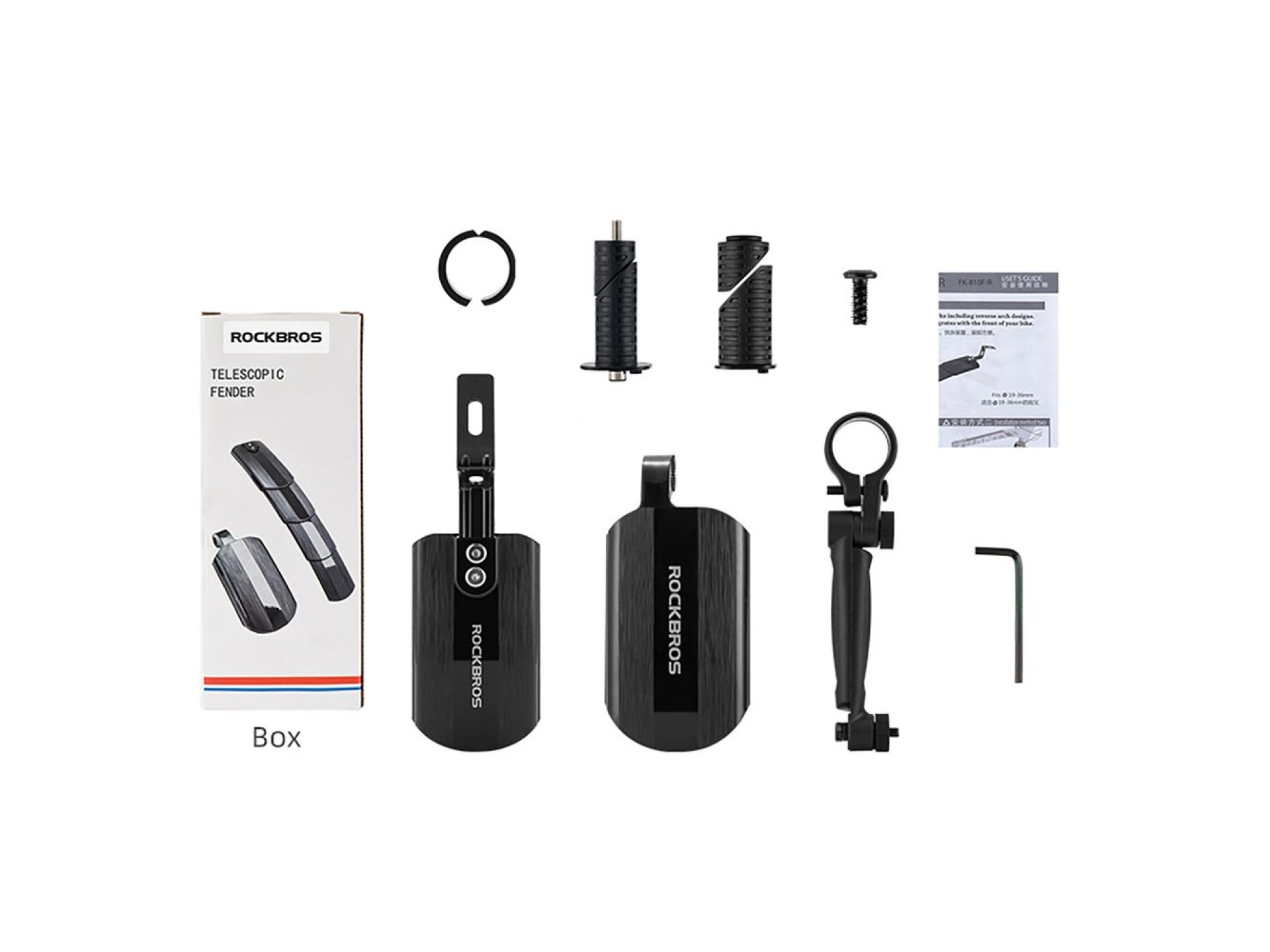 Conjunto de para-lamas telescópicos dobráveis ??Rockbros FK-810 para bicicleta - Preto