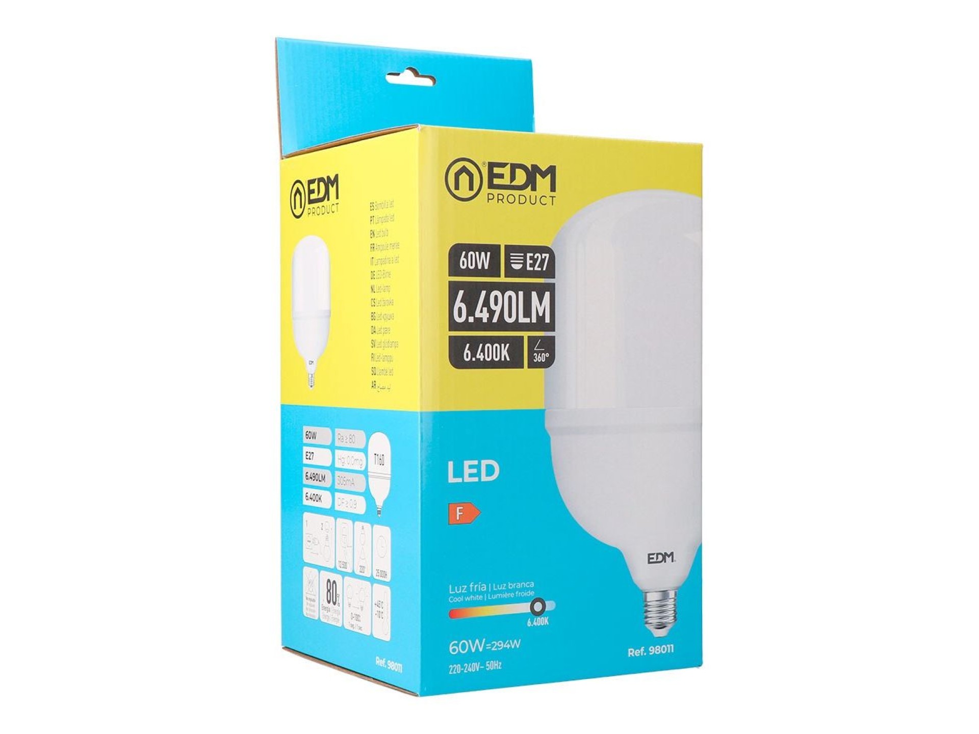 Lâmpada led industrial, t160, e27, 60 w 6490 lm, 6400 k, luz fria, 220-24 v~ ø160 x 264 mm