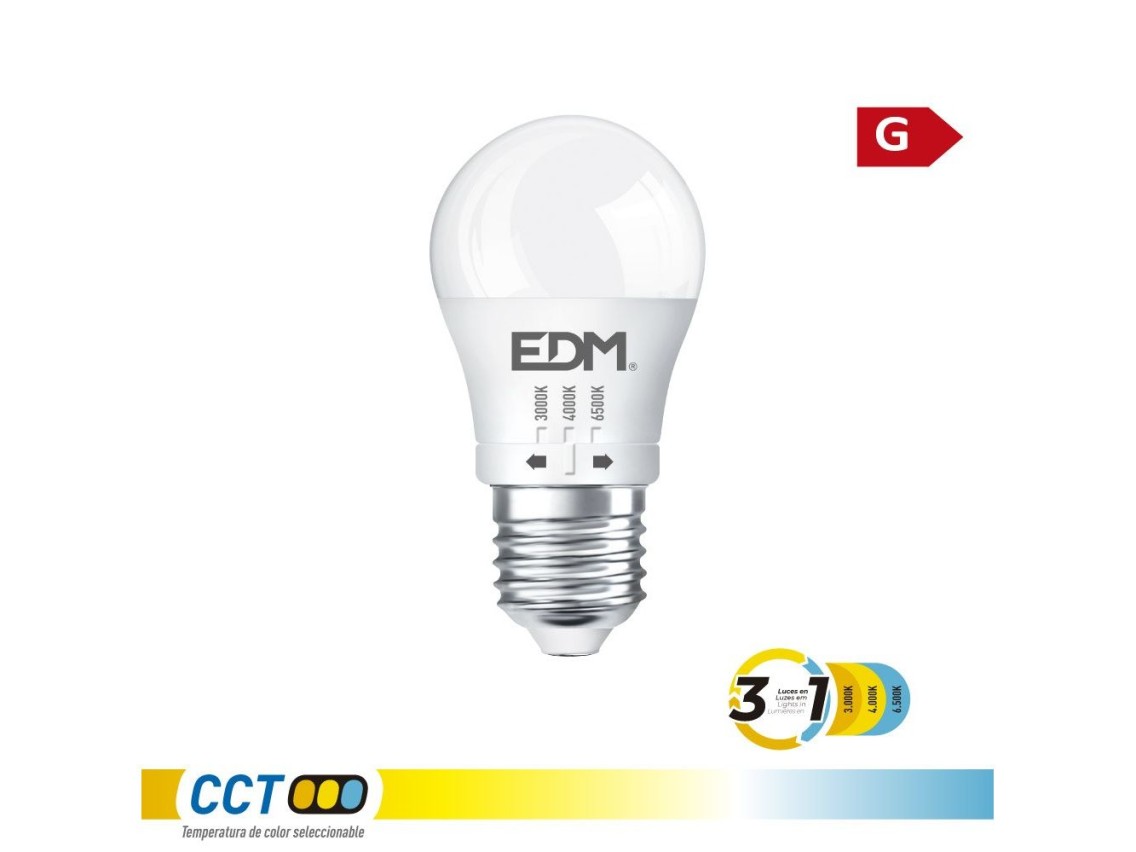 Bombilla esf�rica led p45 e27, 6 w, 500 lm, 3cct, �45 x 88 mm