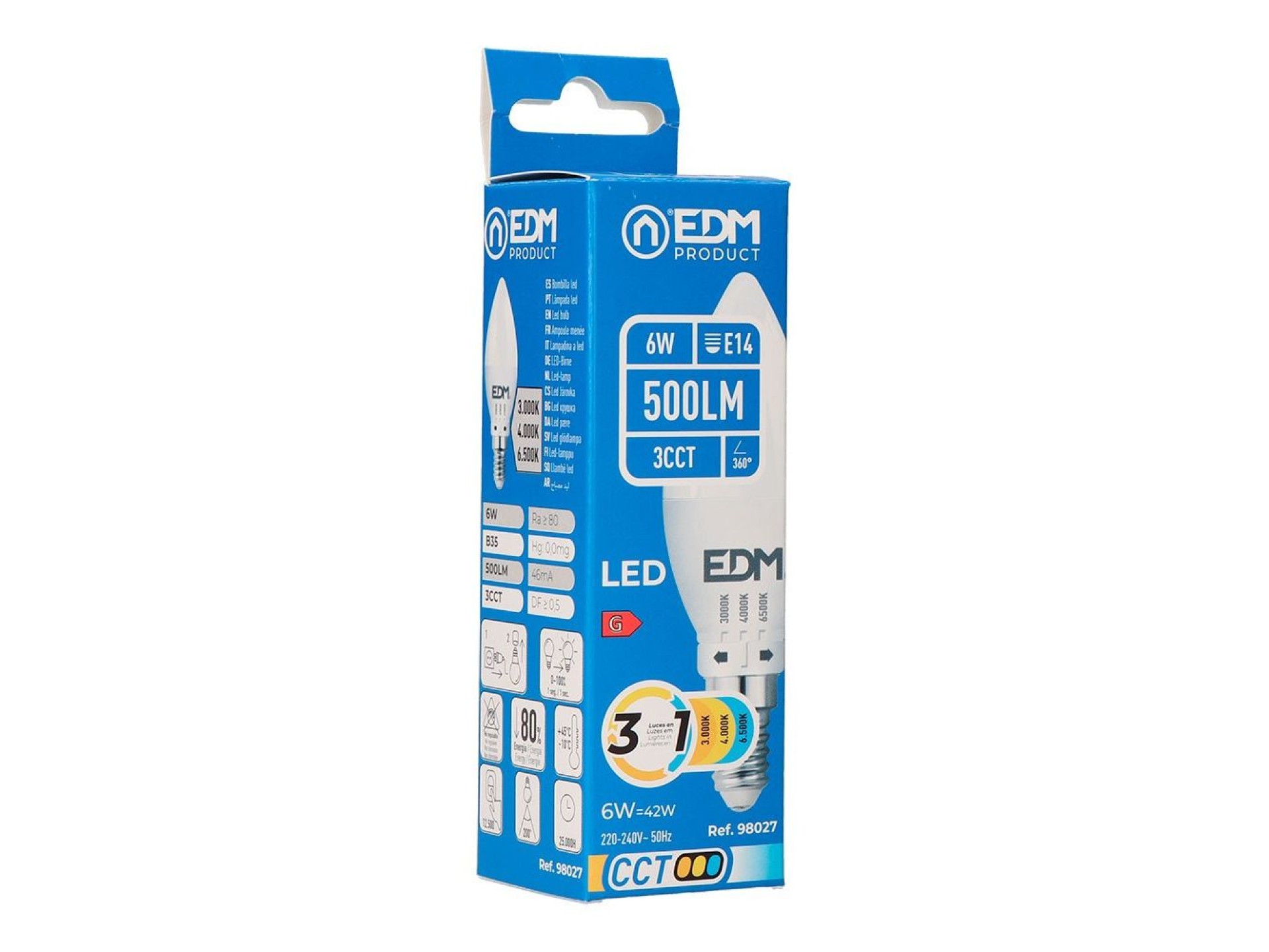 Bombilla vela led b35 e14, 6 w, 500 lm, 3cct, ø35 x 106 mm