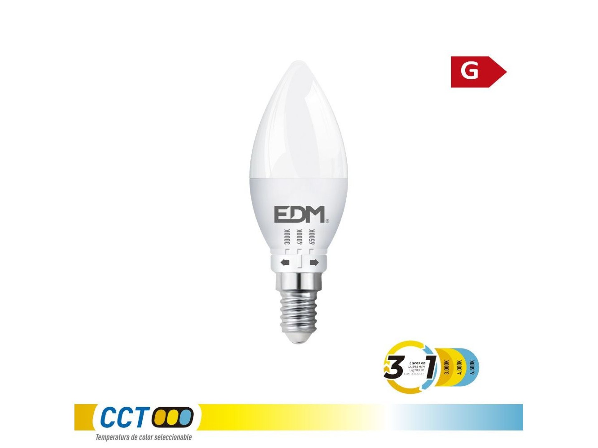 Bombilla vela led b35 e14, 6 w, 500 lm, 3cct, ø35 x 106 mm
