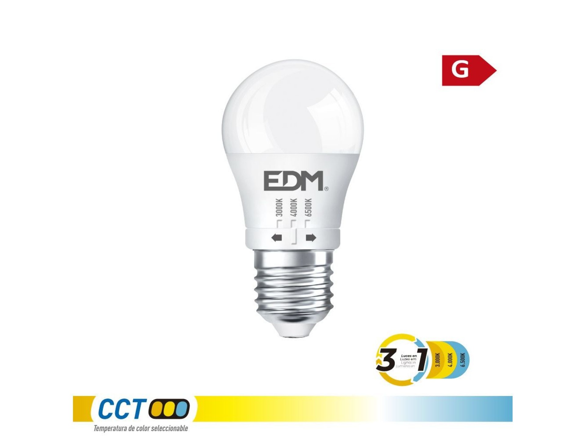 Bombilla esférica led p45 e27, 6 w, 500 lm, 3cct, ø45 x 88 mm