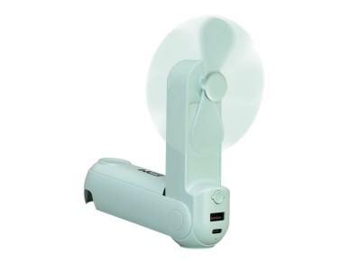 Ventilador de mano plegable, linterna,powerbank, soporte smartphone, colores surtidos, 3,7 x 11,9 cm