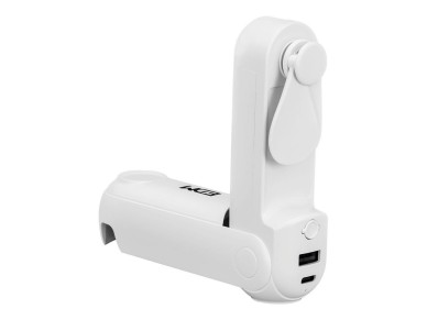 Ventilador de mano plegable, linterna,powerbank, soporte smartphone, colores surtidos, 3,7 x 11,9 cm