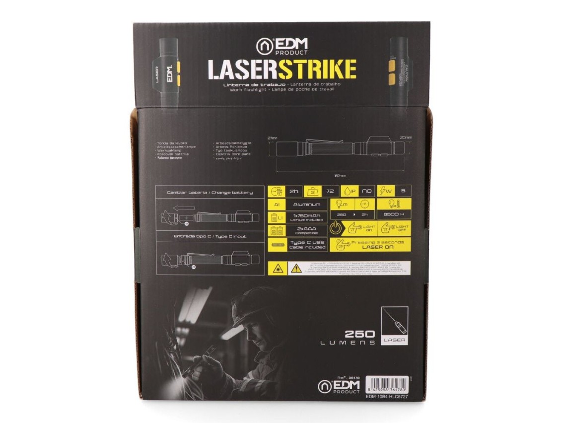 Linterna led/puntero laserstrike, tipo pluma, recargable, 250 lm