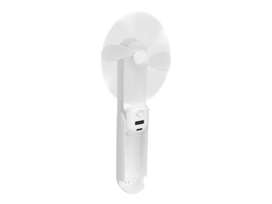 Ventilador de mano plegable, linterna,powerbank, soporte smartphone, colores surtidos, 3,7 x 11,9 cm