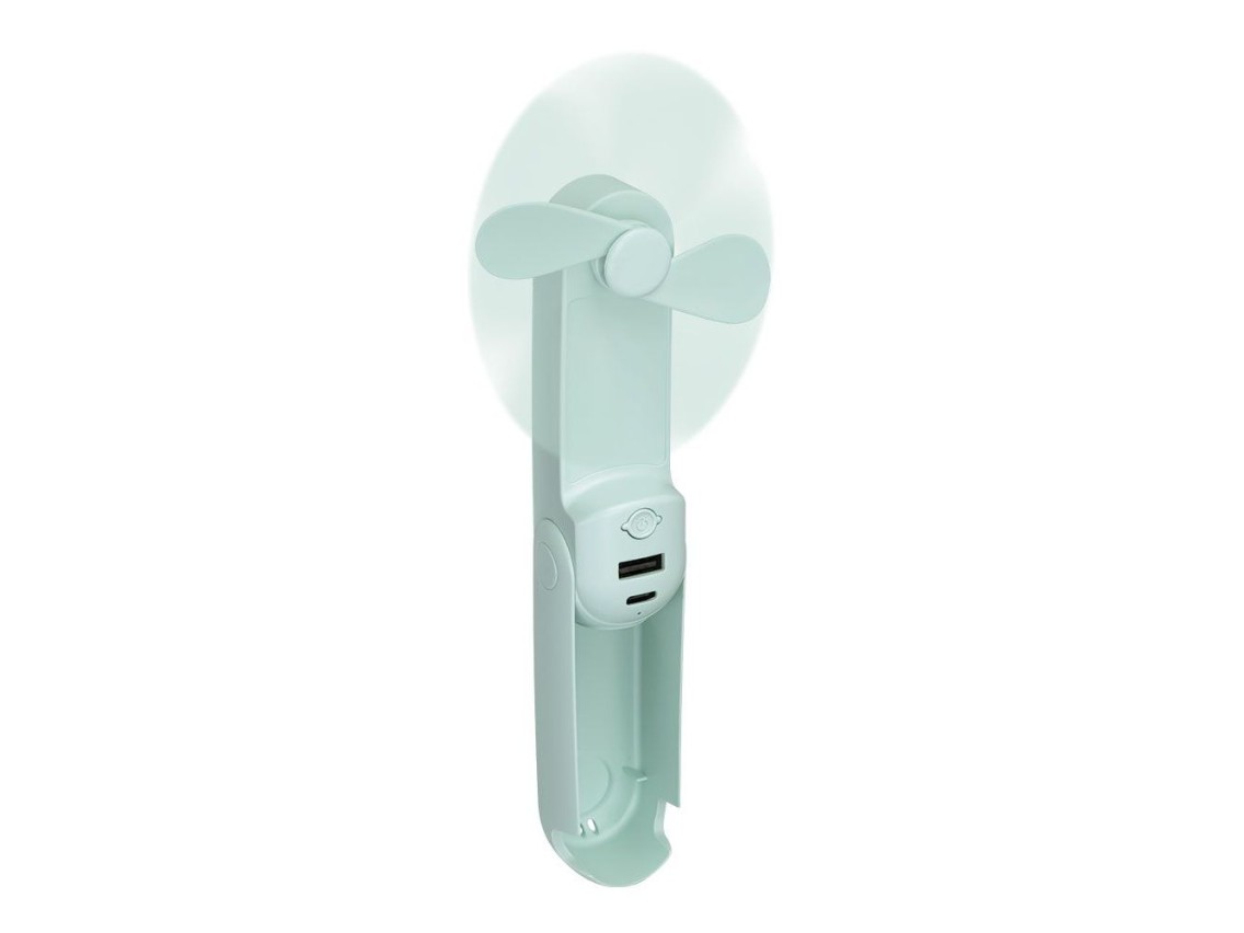 Foldable hand fan, flashlight, power bank, smartphone holder, assorted colors, 3.7 x 11.9 cm