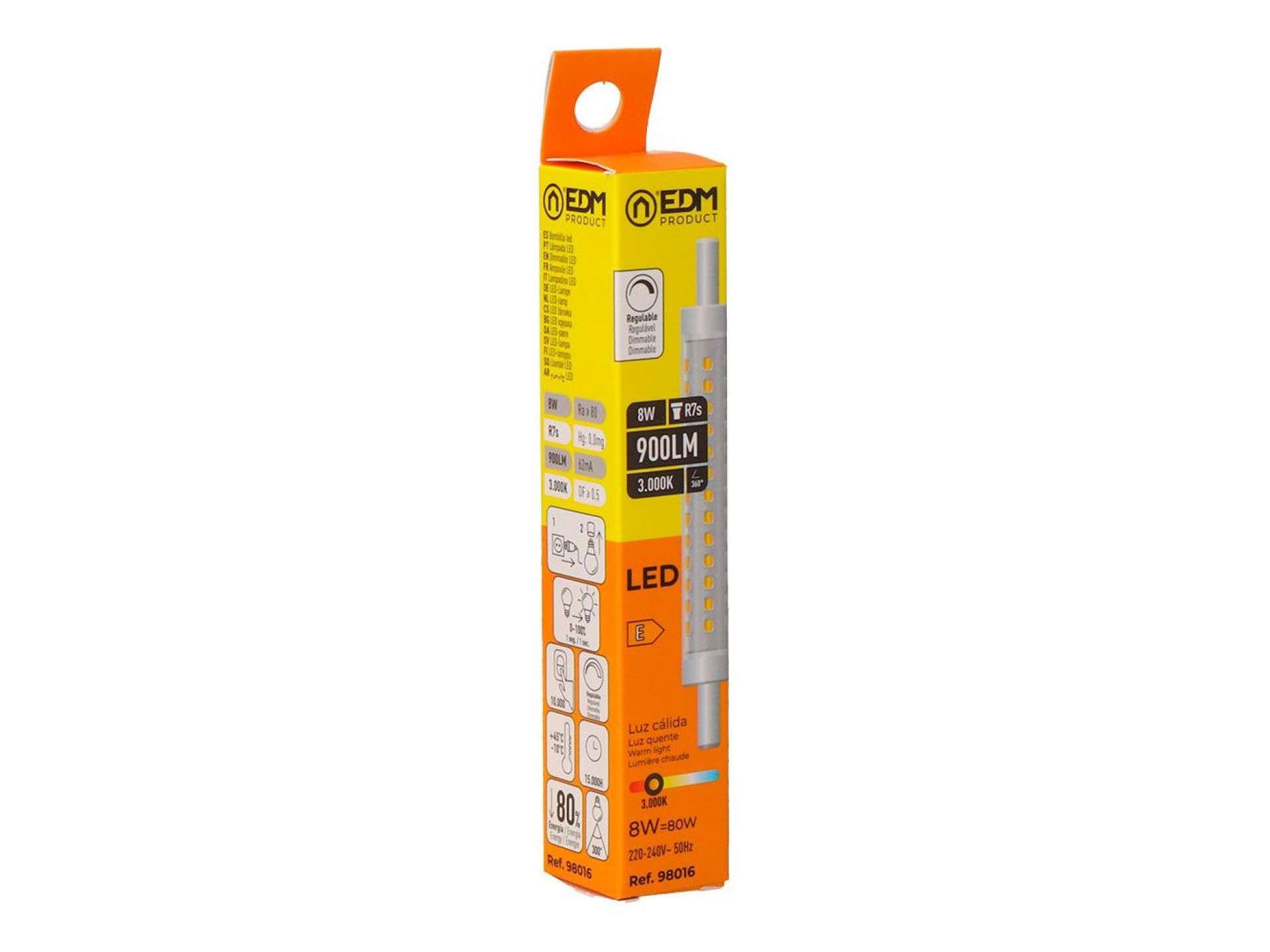 Lâmpada linear led 118 mm, r7s, 8 w, 900 lm, 3000 k luz quente, regulável, ø15 x 118 mm