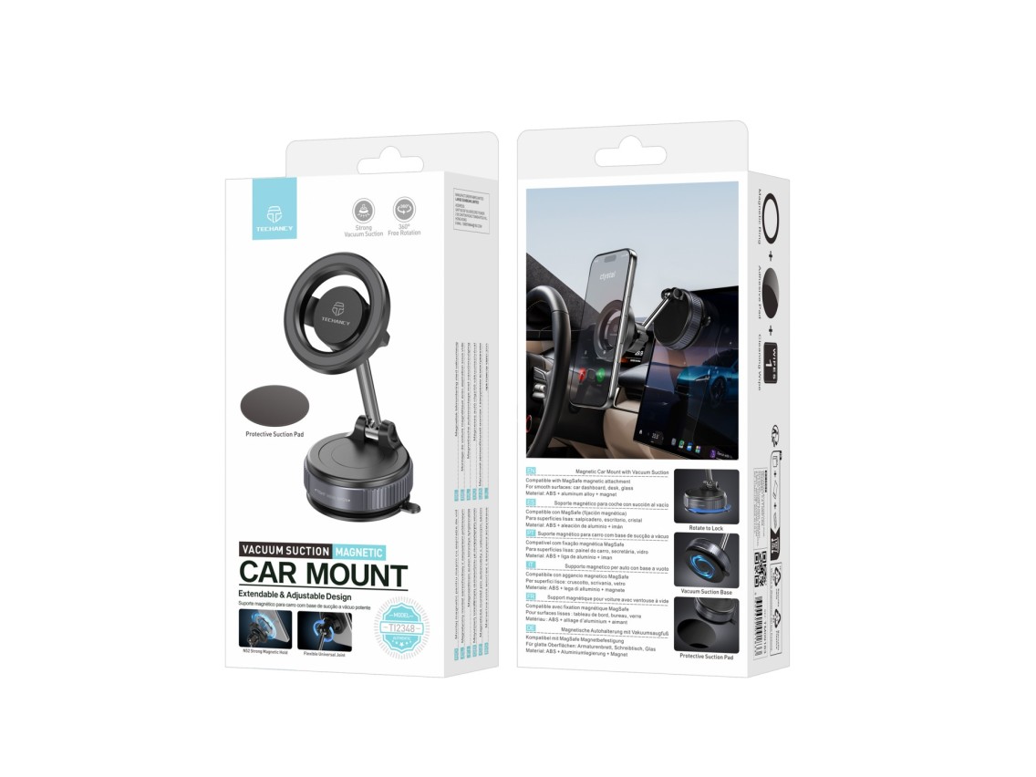 Techancy TI2348 Magnetic Car Mount with Vacuum Suction Cup, MagSafe Compatible, 360 Degree Rotation,