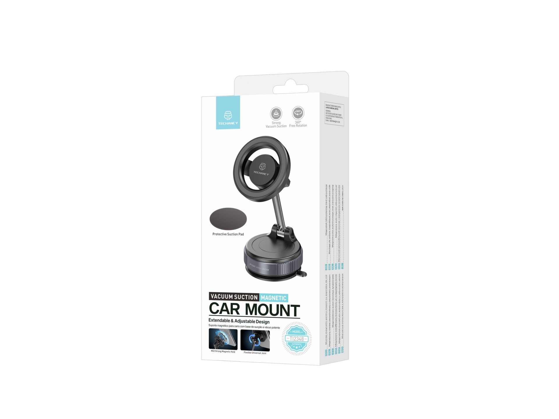 Techancy TI2348 Magnetic Car Mount with Vacuum Suction Cup, MagSafe Compatible, 360 Degree Rotation,