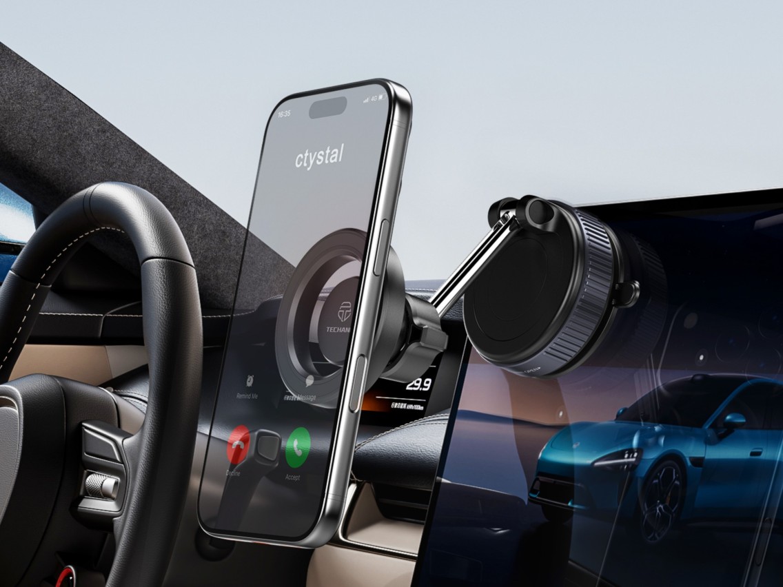 Techancy TI2348 Magnetic Car Mount with Vacuum Suction Cup, MagSafe Compatible, 360 Degree Rotation,