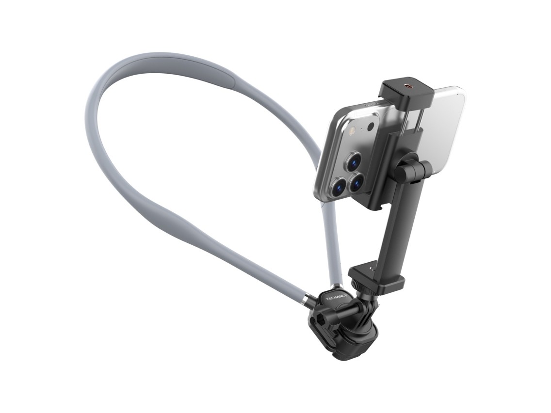 Techancy TI2346 Neck Support for Cameras and Mobile Phones with 70cm Flexible Arm, Hands-Free, Grey