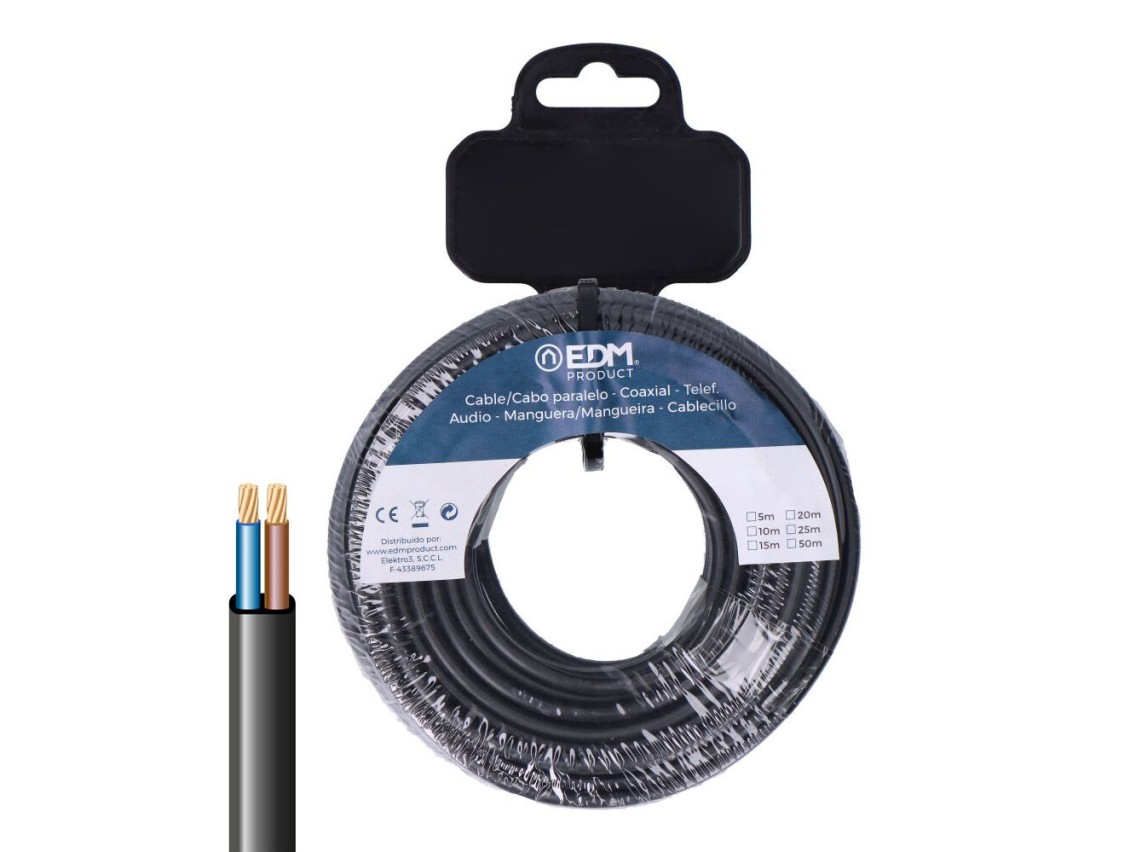 Rolo de cabo paralelo h03vv-f 2 x 0,75 mm² preto, 25m