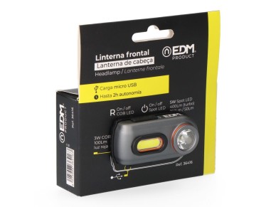 Lanterna led frontal recarreg�vel, 2 leds, 400 lm, 5 w, 63 x 25 x 33 mm