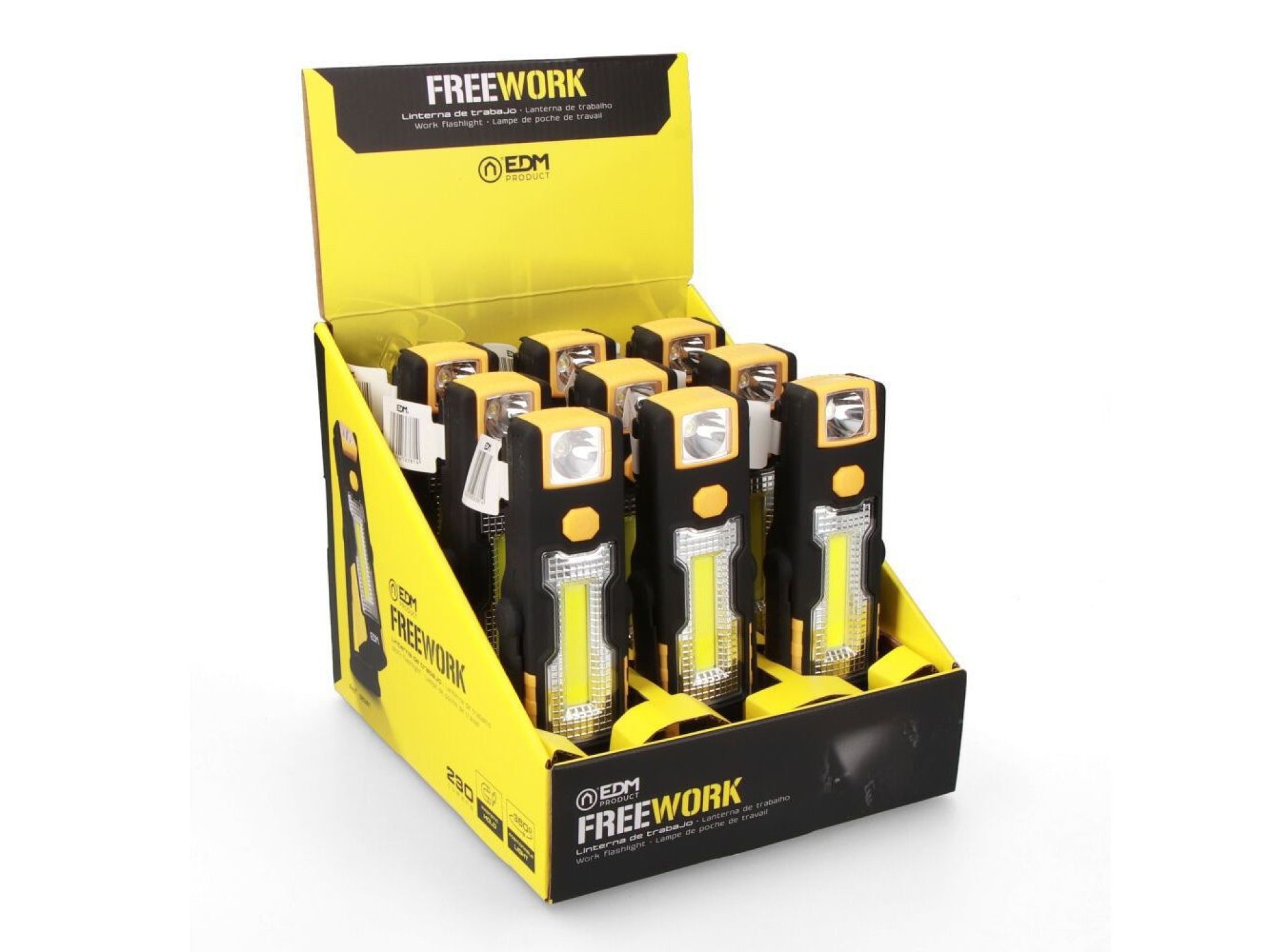 Lanterna led xl free work, dupla função com gancho + íman 3 x aaa (pilhas incluídas)