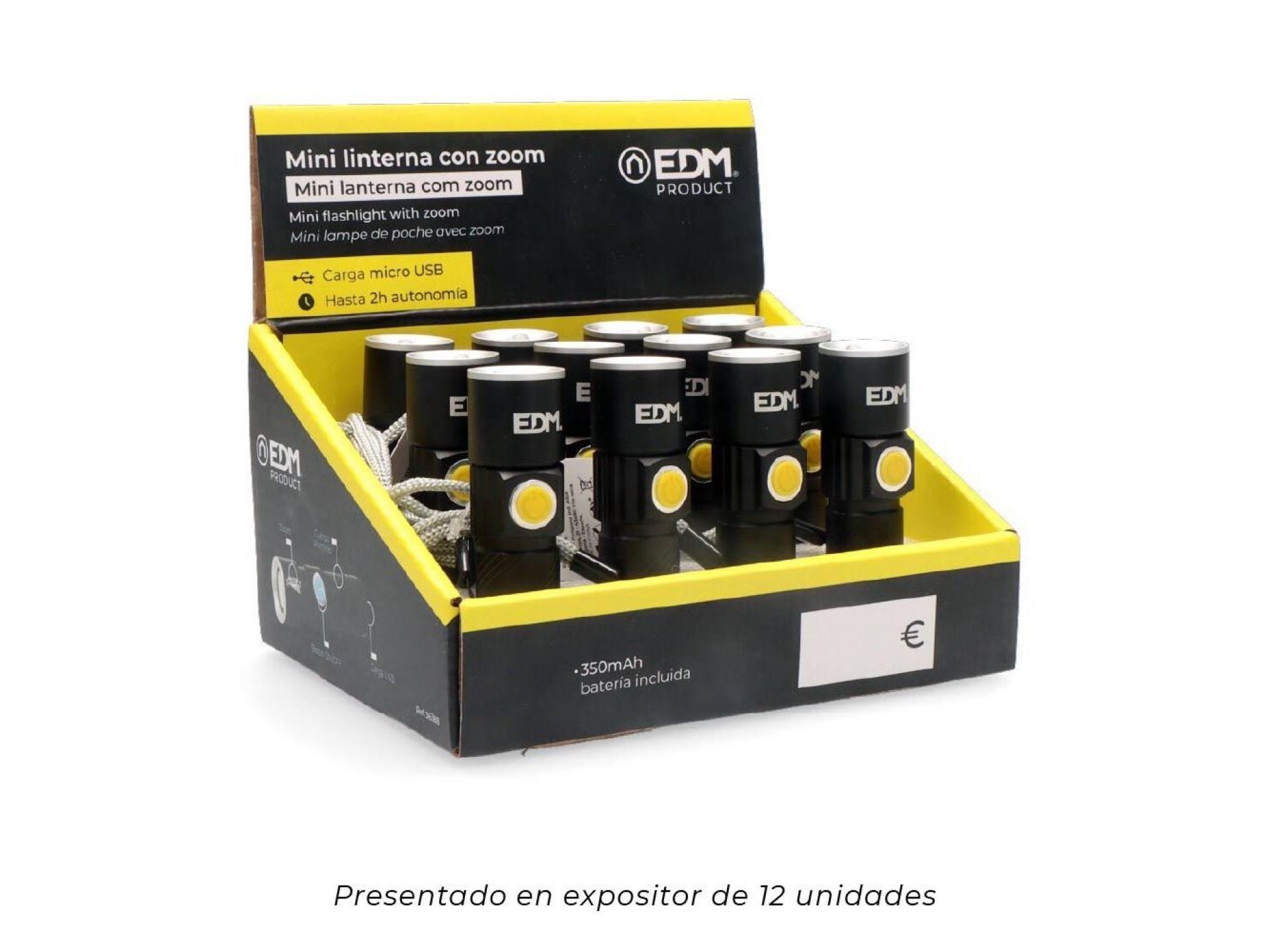 Mini lanterna com zoom 1 led 120lm/40lm/ flash 9.000k recarregável com usb.