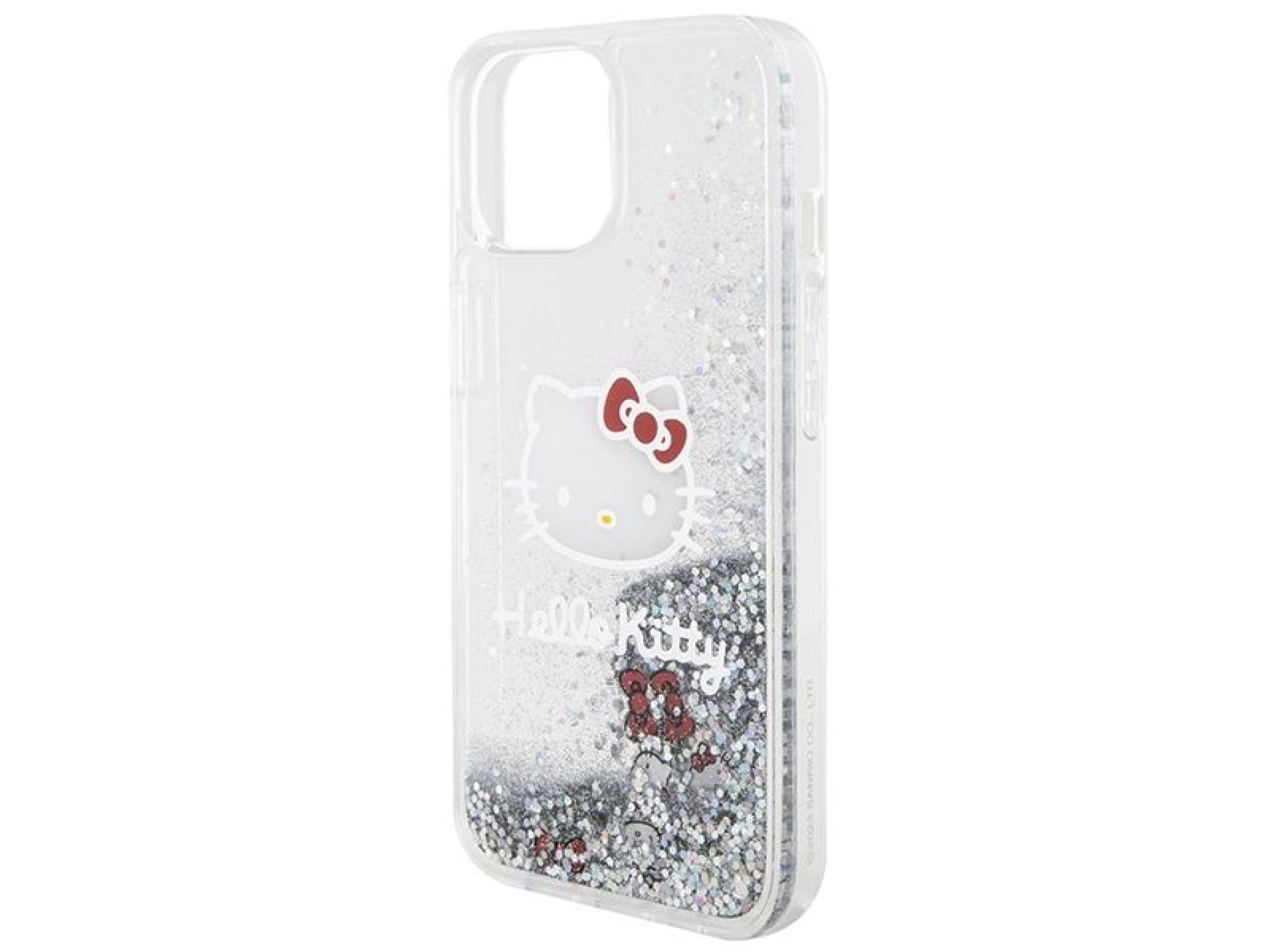 Hello Kitty Liquid Glitter Charms Kitty Head case for iPhone 15 - silver