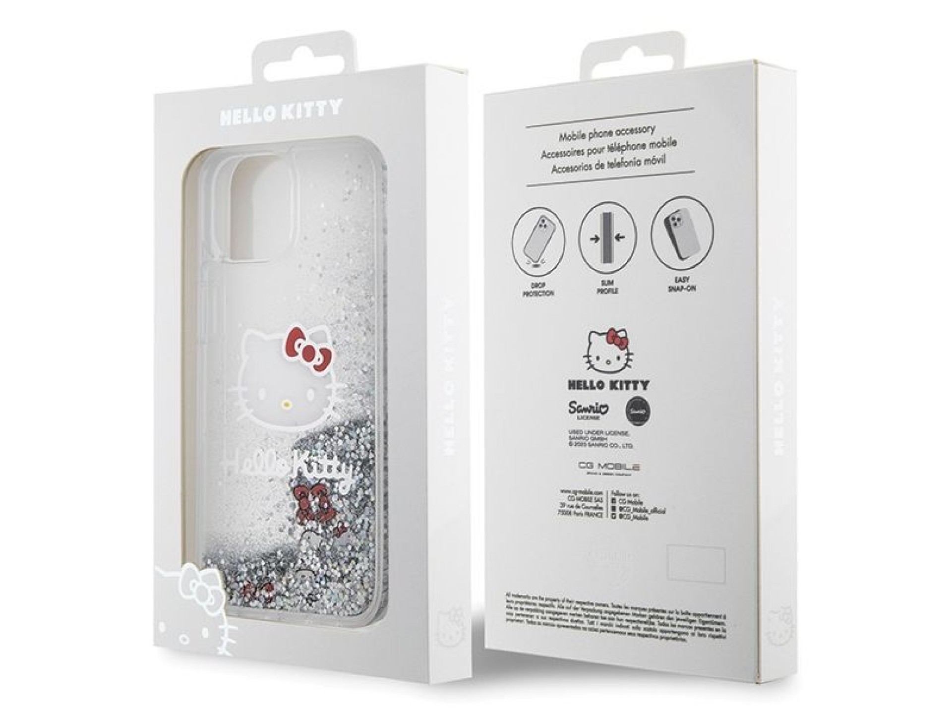 Hello Kitty Liquid Glitter Charms Kitty Head case for iPhone 15 - silver
